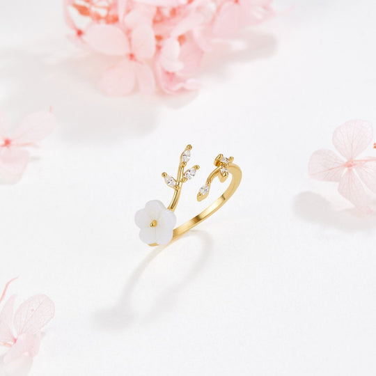Bague Ouverte en Or avec Fleurs et Feuilles